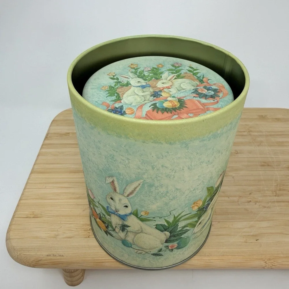 Vintage Easter Bunny Rabbit Nesting Tins Set of 2 Spring Floral Cottagecore